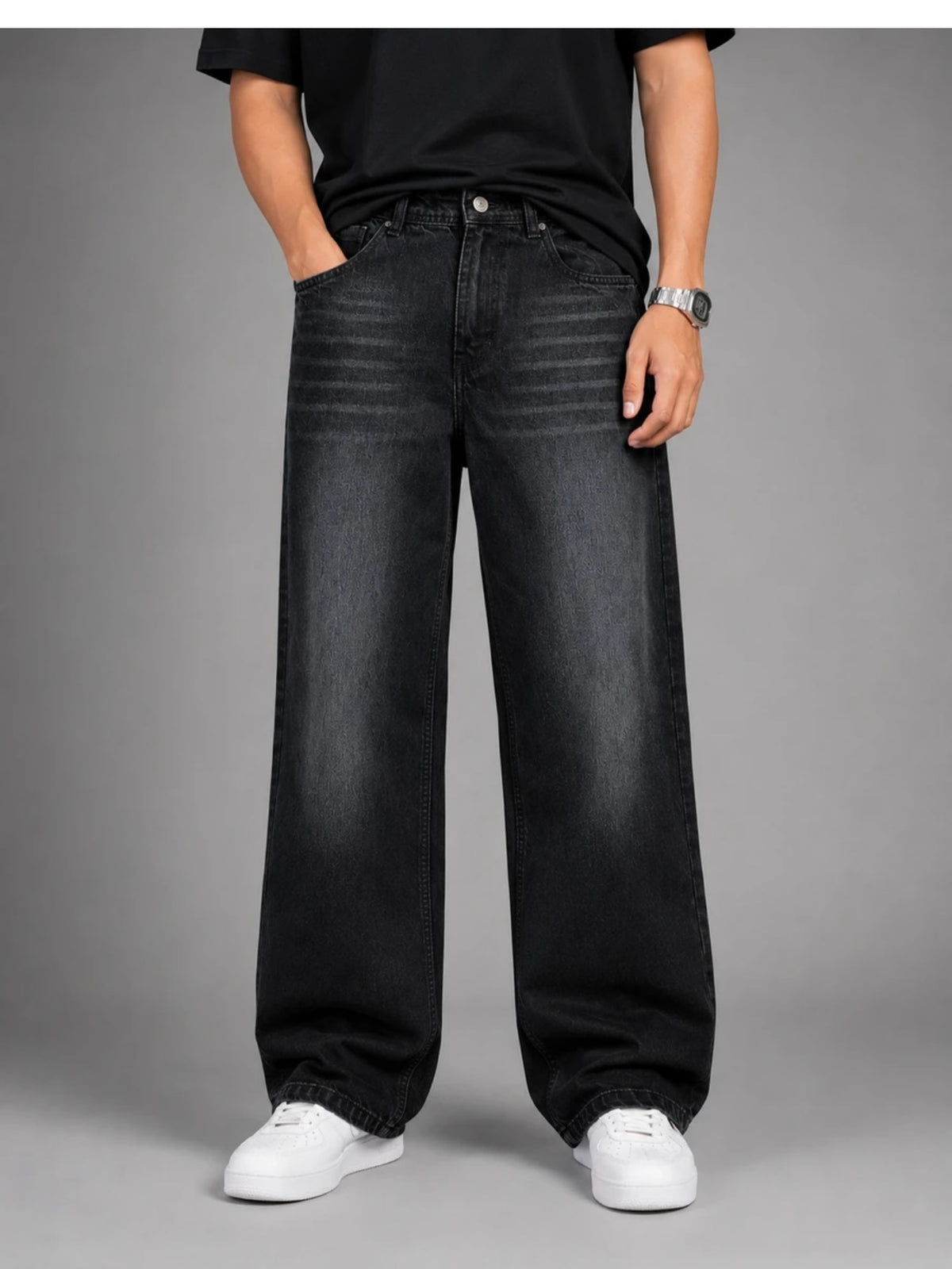StreetMart Black Relaxed Fit Baggy Jeans