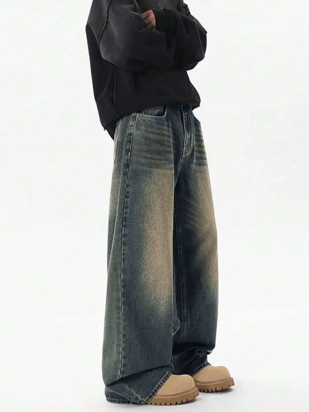 Vintage Washed Baggy Fit Jeans – Charcoal Black