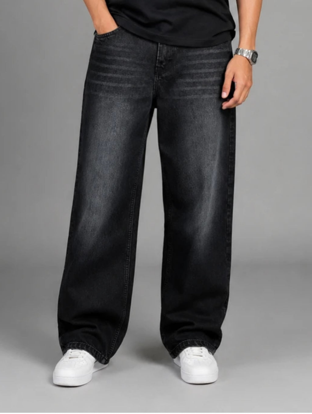 StreetMart Black Relaxed Fit Baggy Jeans
