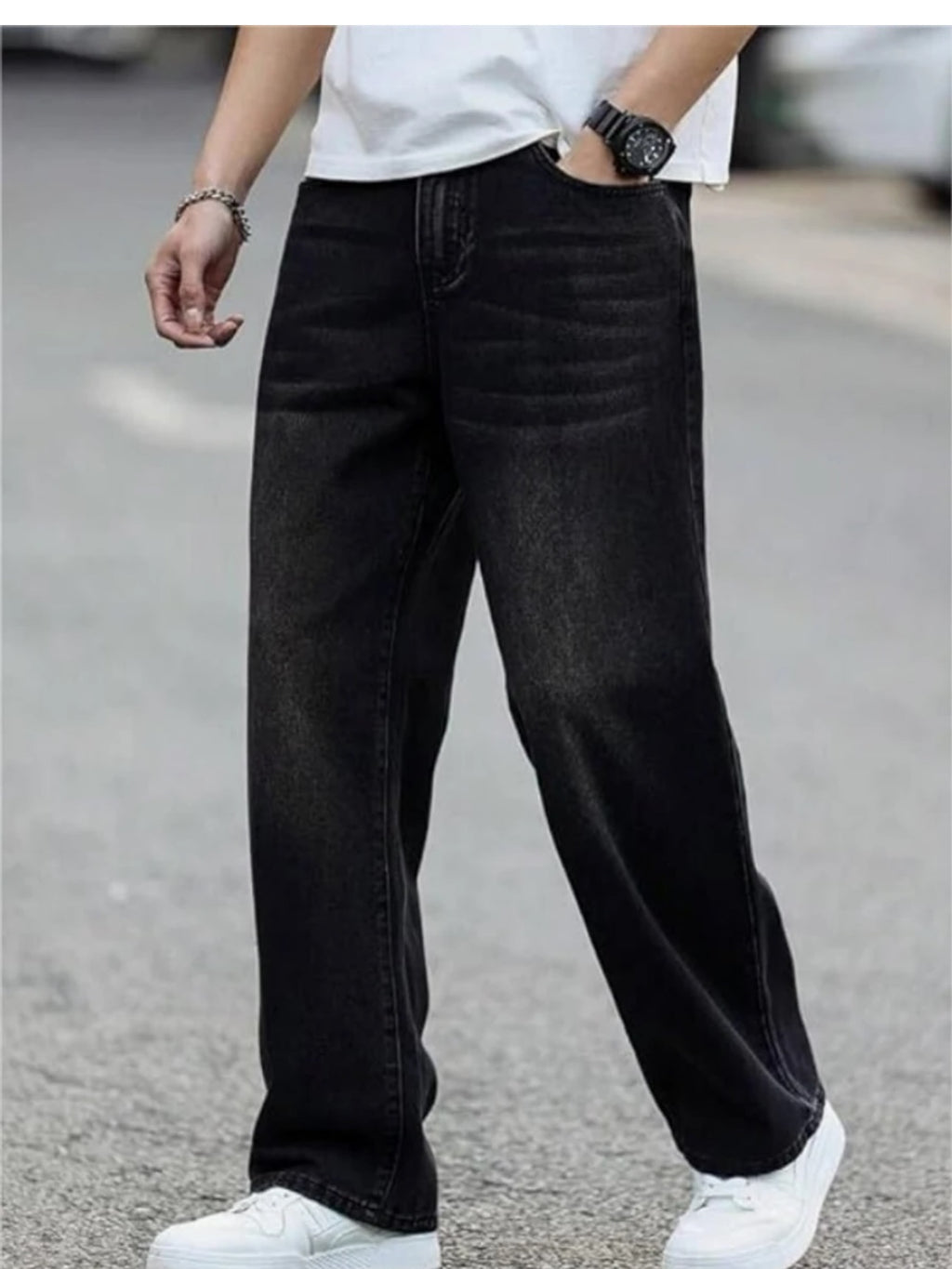 StreetMart Black Relaxed Fit Baggy Jeans