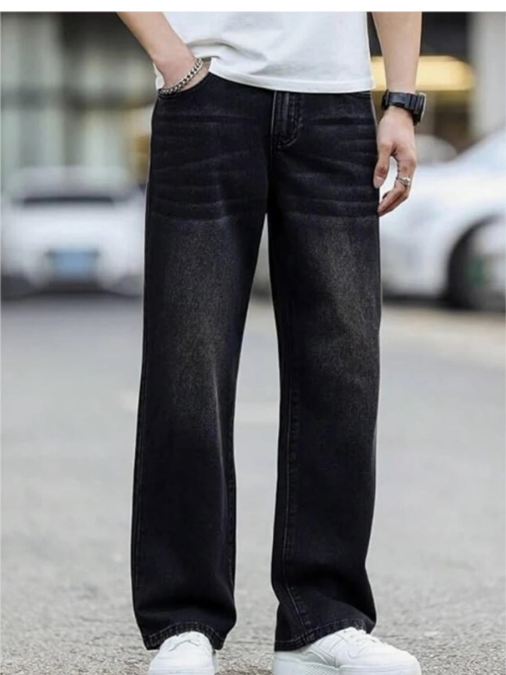 StreetMart Black Relaxed Fit Baggy Jeans